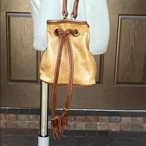 Handmade leather drawstring handbag